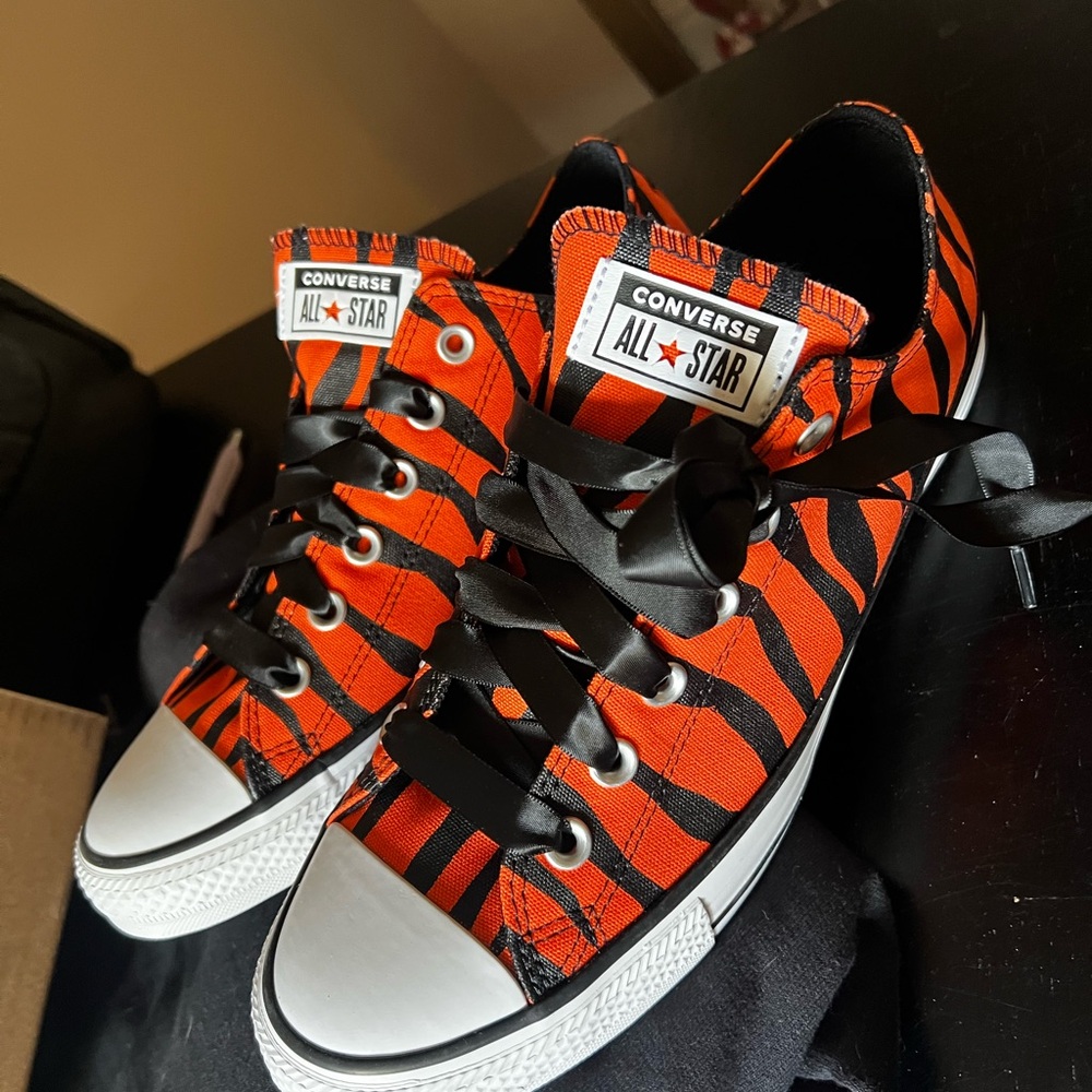 Converse Women's Bold Orange and Black Stripe Sneakers